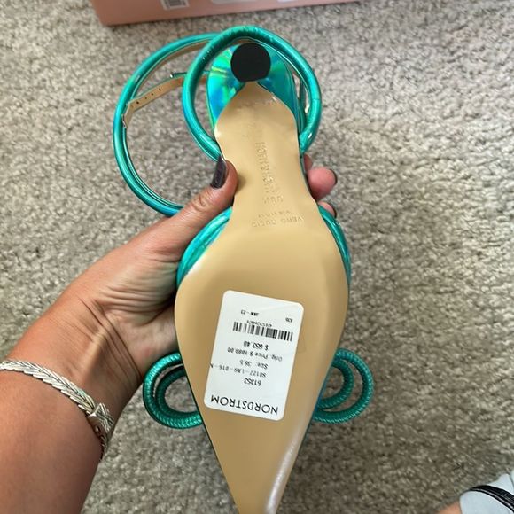 MACH & MACH Double Bow Ankle Strap Pump Turquoise Blue Size 38.5(US 8.5) - Picture 11 of 14